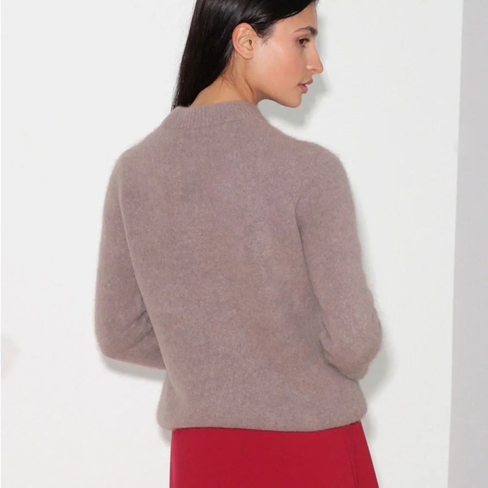 Ganni Beushed Alpaca O Neck Fallen Rock Soft Gray Crew Neck Sweater - Picture 3 of 4